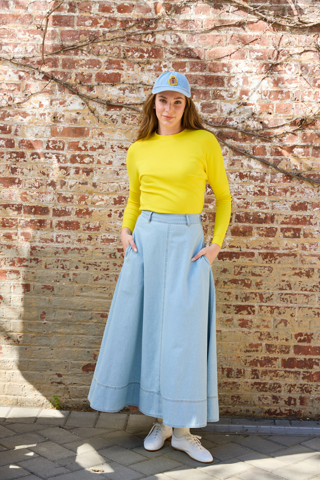 Denim Flared Maxi Skirt