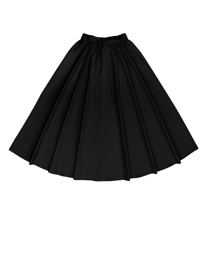Black Relaxed Cotton Drawstring Skirt.