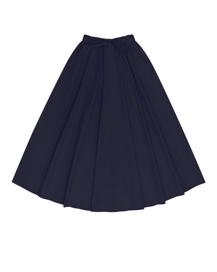Navy Relaxed Cotton Drawstring Skirt.
