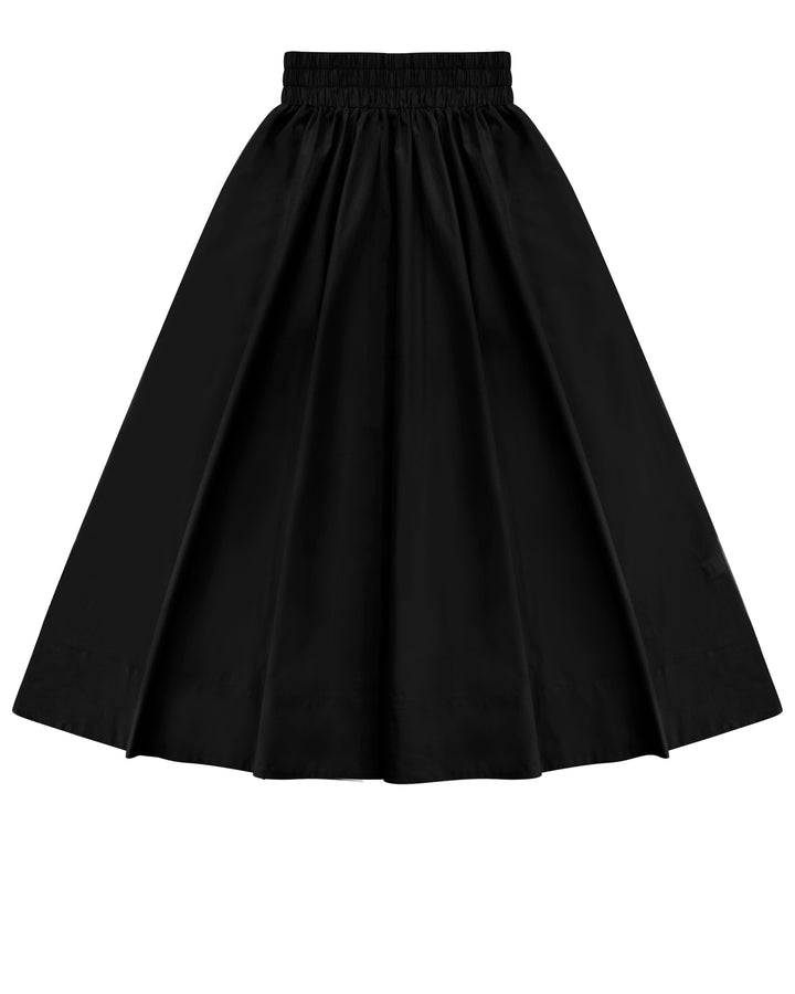 Black Cinched Poplin Skirt.