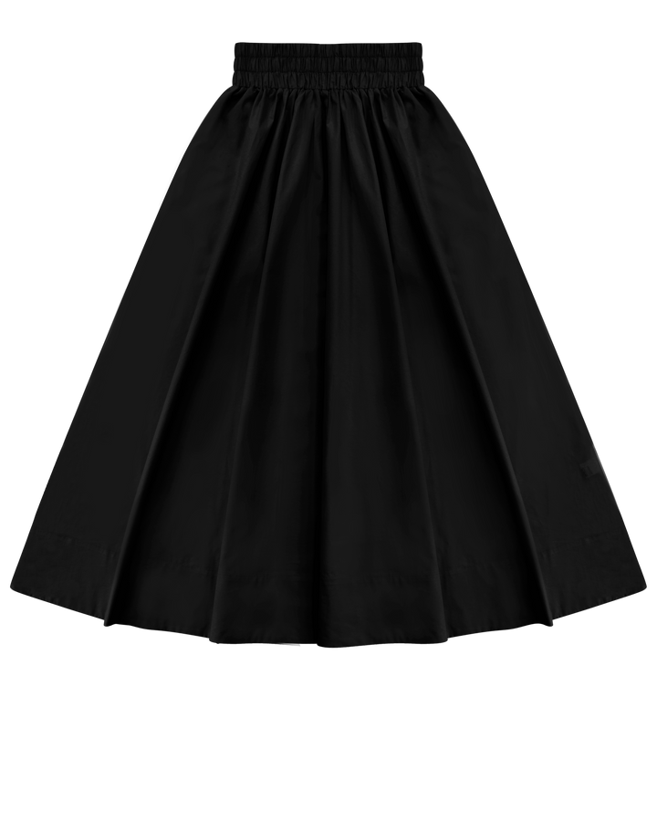Cinched Poplin Skirt in Black.