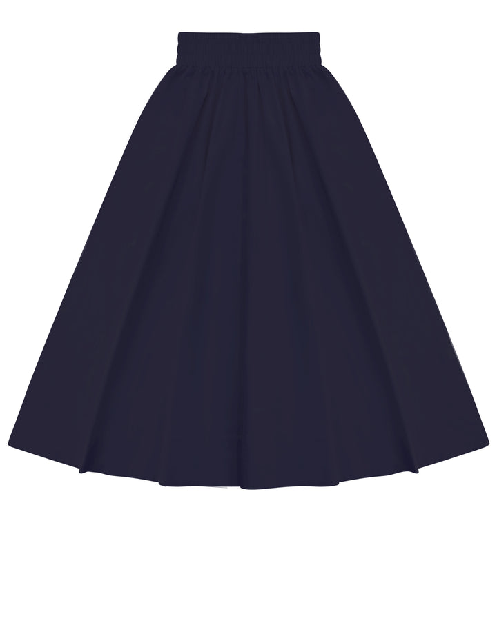 Cinched Poplin Skirt Navy.