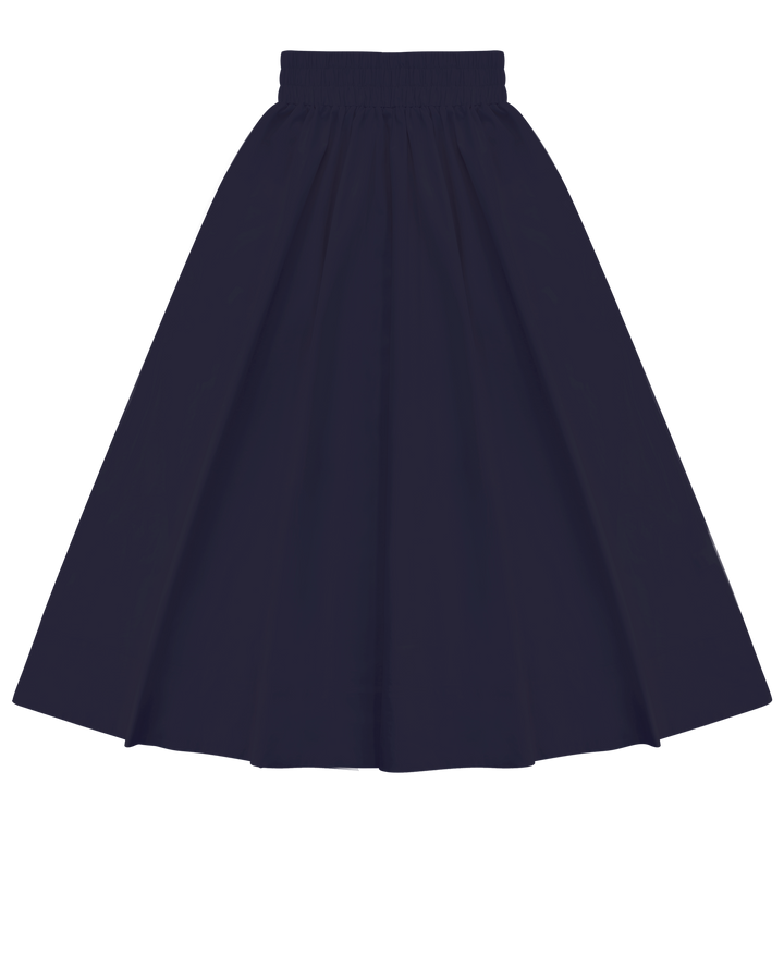 Cinched Poplin Skirt in Navy.