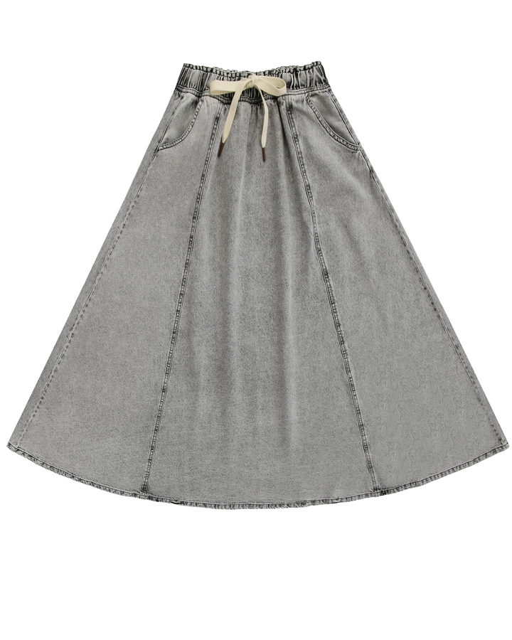 The Perfect Denim Drawstring Skirt GREY.