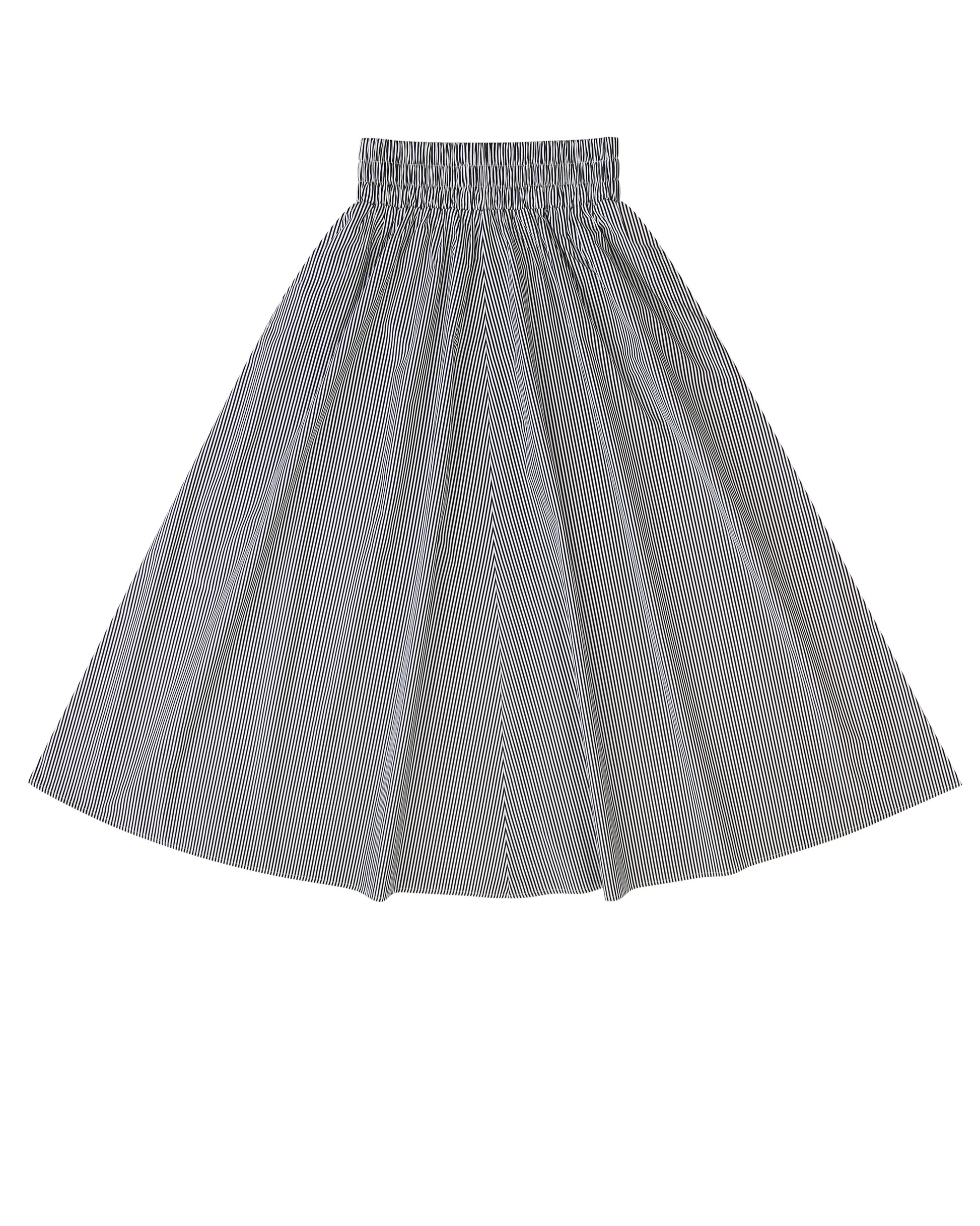 Striped Cinched Poplin skirt Black.