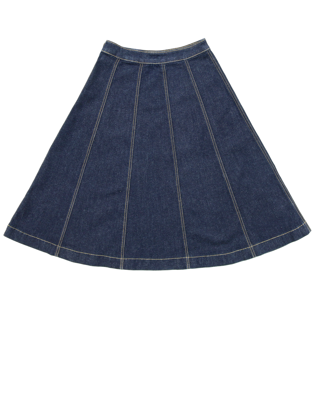 Blue denim skirt on a white background