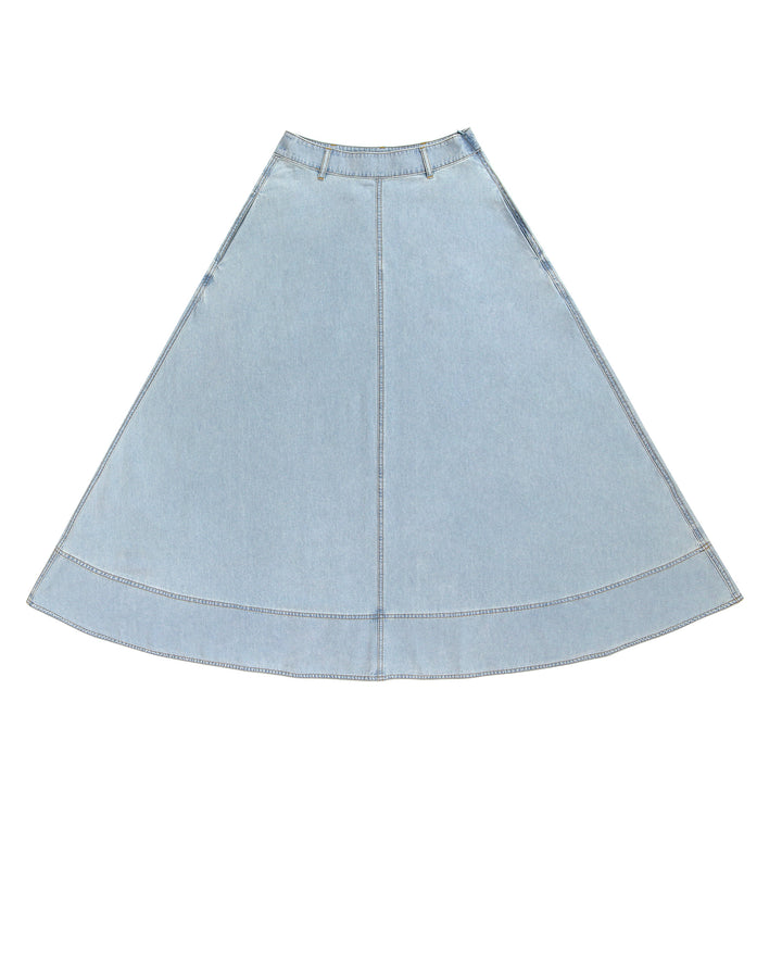 Denim Flared Maxi Skirt.