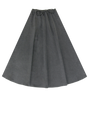 Grey skirt with tie at waist on white background.