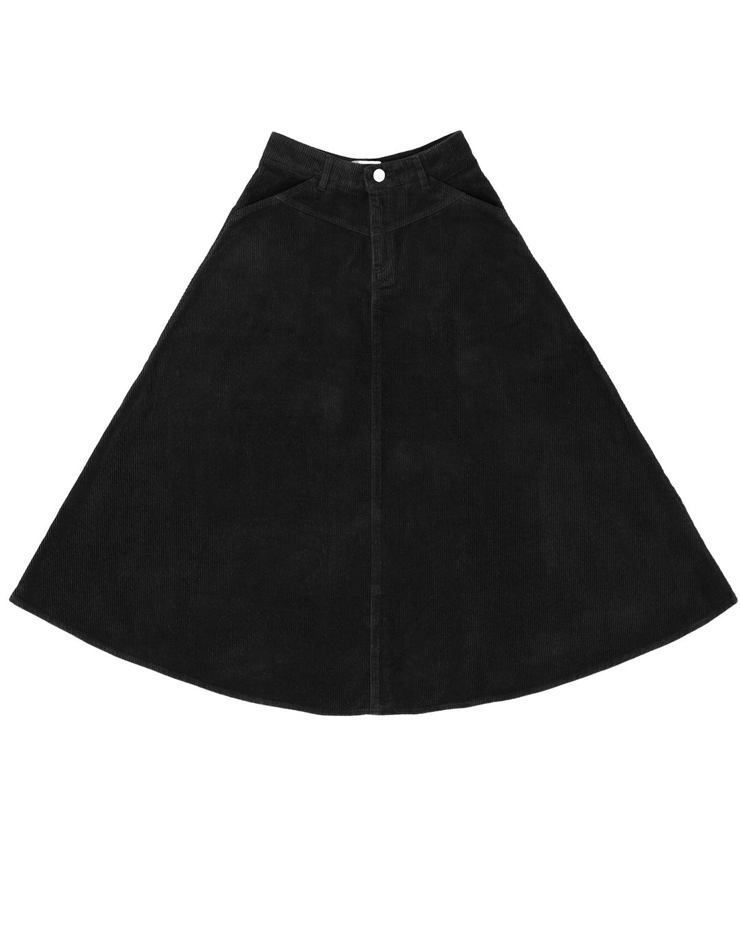 Black Corduroy Skirt on white background.