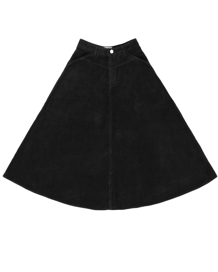 Black Corduroy Skirt on white background.