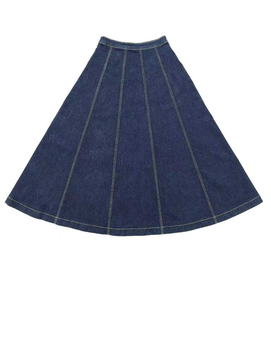 Blue denim skirt on a white background
