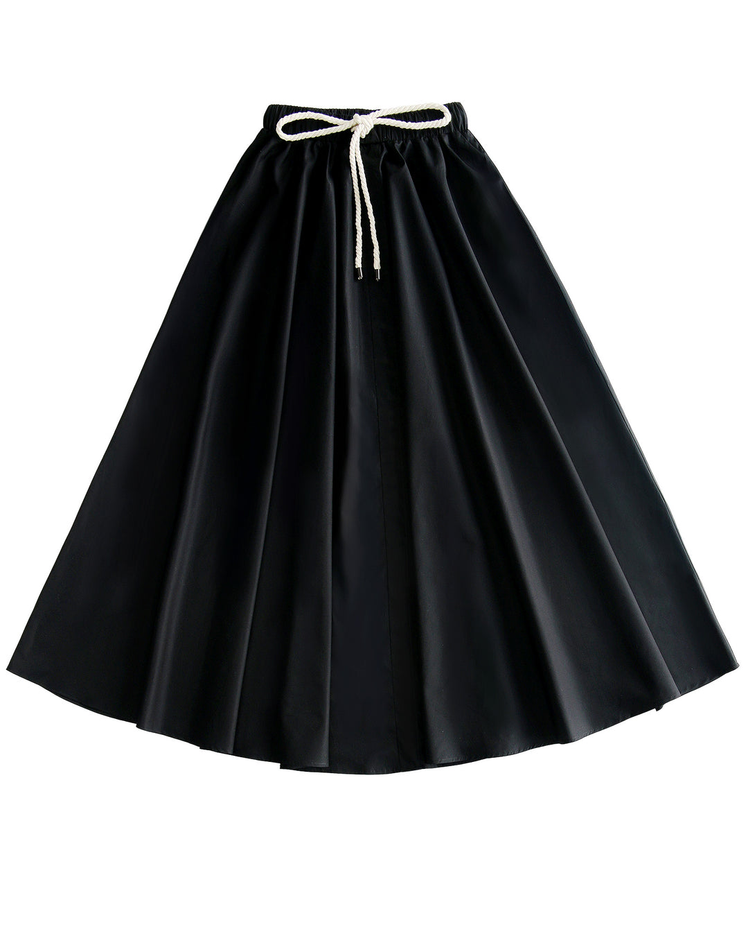 Black maxi with rope belt on white background.