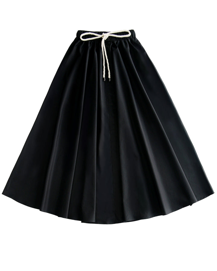 Black maxi with rope belt on white background.