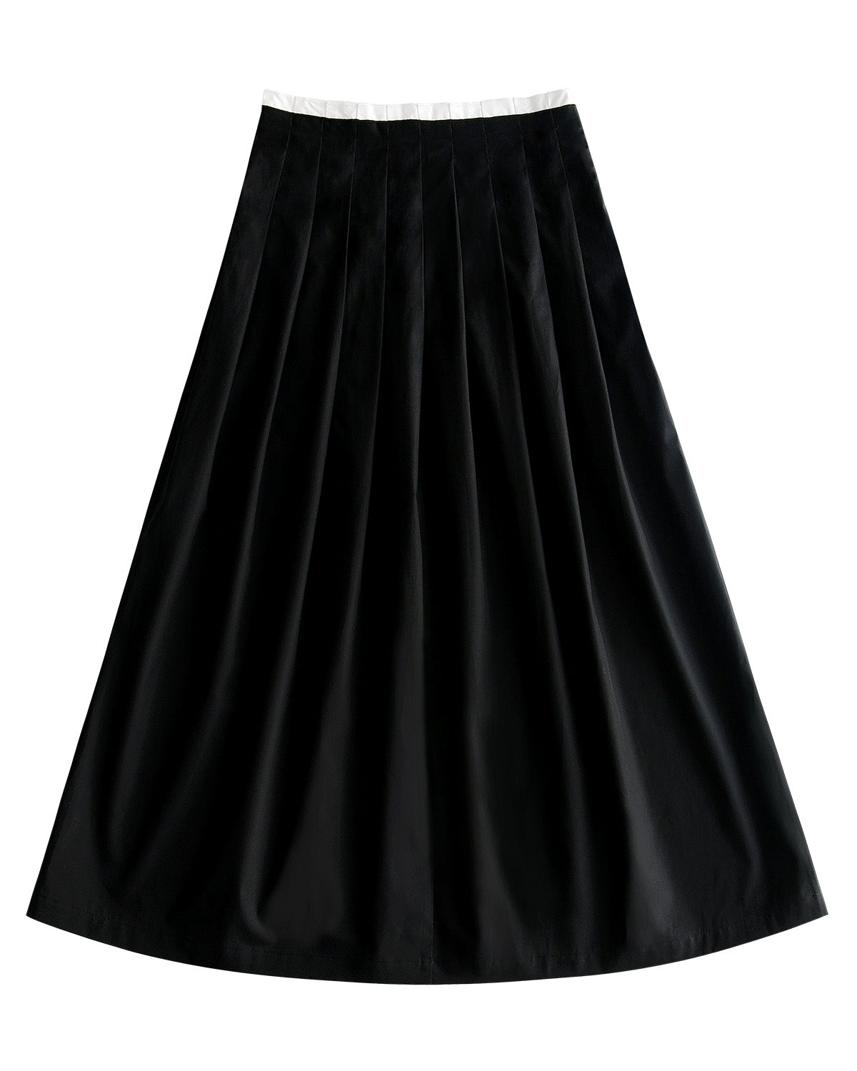 Contrast Waist Pleated Skirt