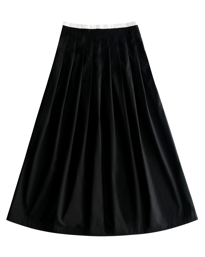 Contrast Waist Pleated Skirt