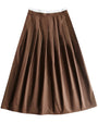 Brown pleated skirt against a white background.