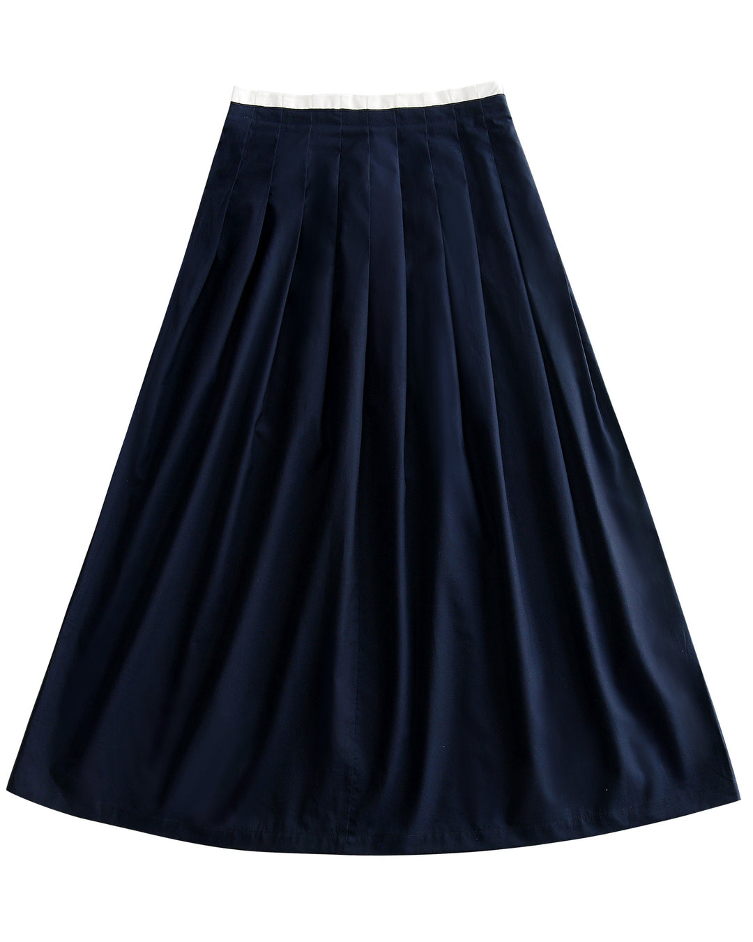 Navy pleated skirt on a white background.