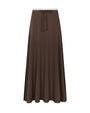 Brown long skirt with a white waistband on a white background