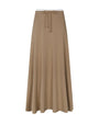Beige long skirt with a drawstring waist on a white background