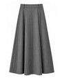 A gray pleated A-line midi skirt with a structured waistband, shown against a plain white background.