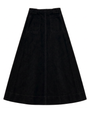 Black corduroy maxi skirt on a white background. 
