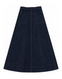Navy corduroy maxi skirt on a white background. 
