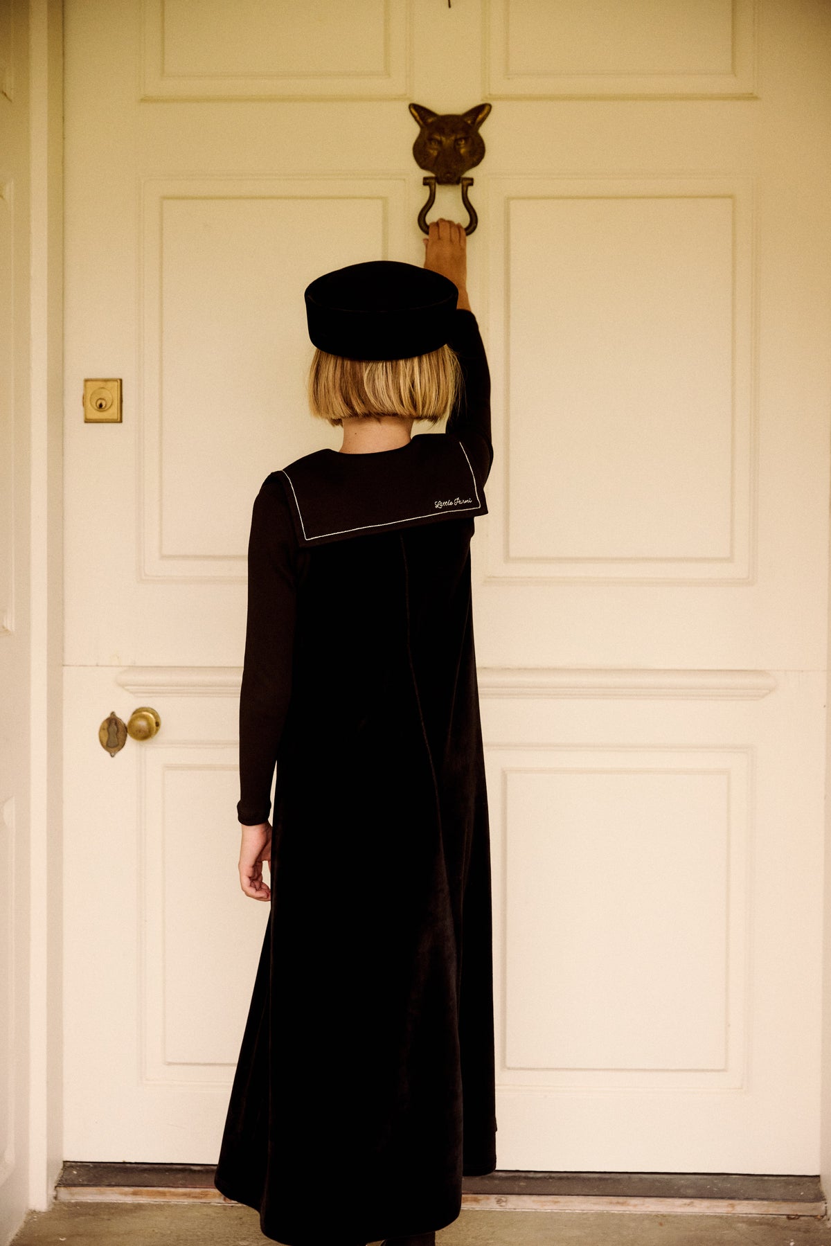Embroidered Collar Velour Maxi