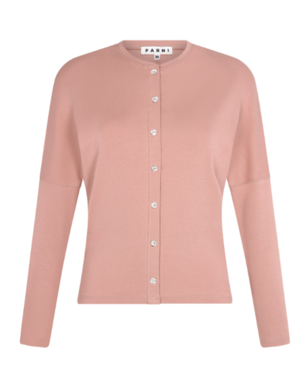 Rhinestone Mock Cardigan Dolman Blush.