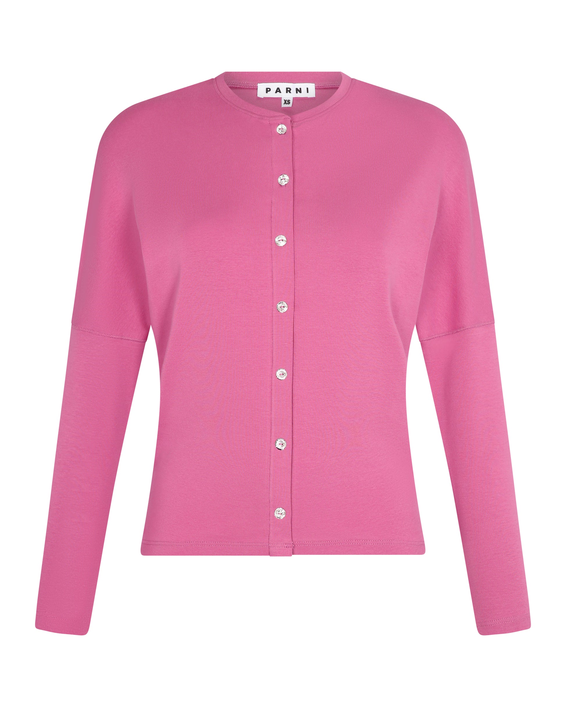 Rhinestone Mock Cardigan Dolman deep rose.