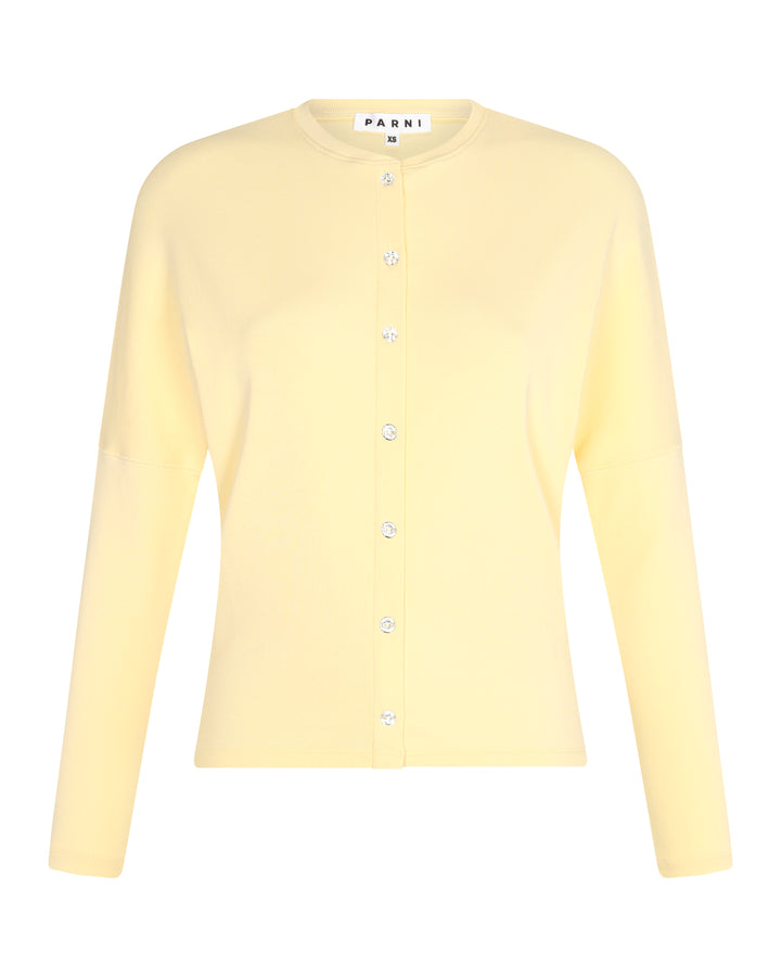 Rhinestone Mock Cardigan Dolman Yellow.