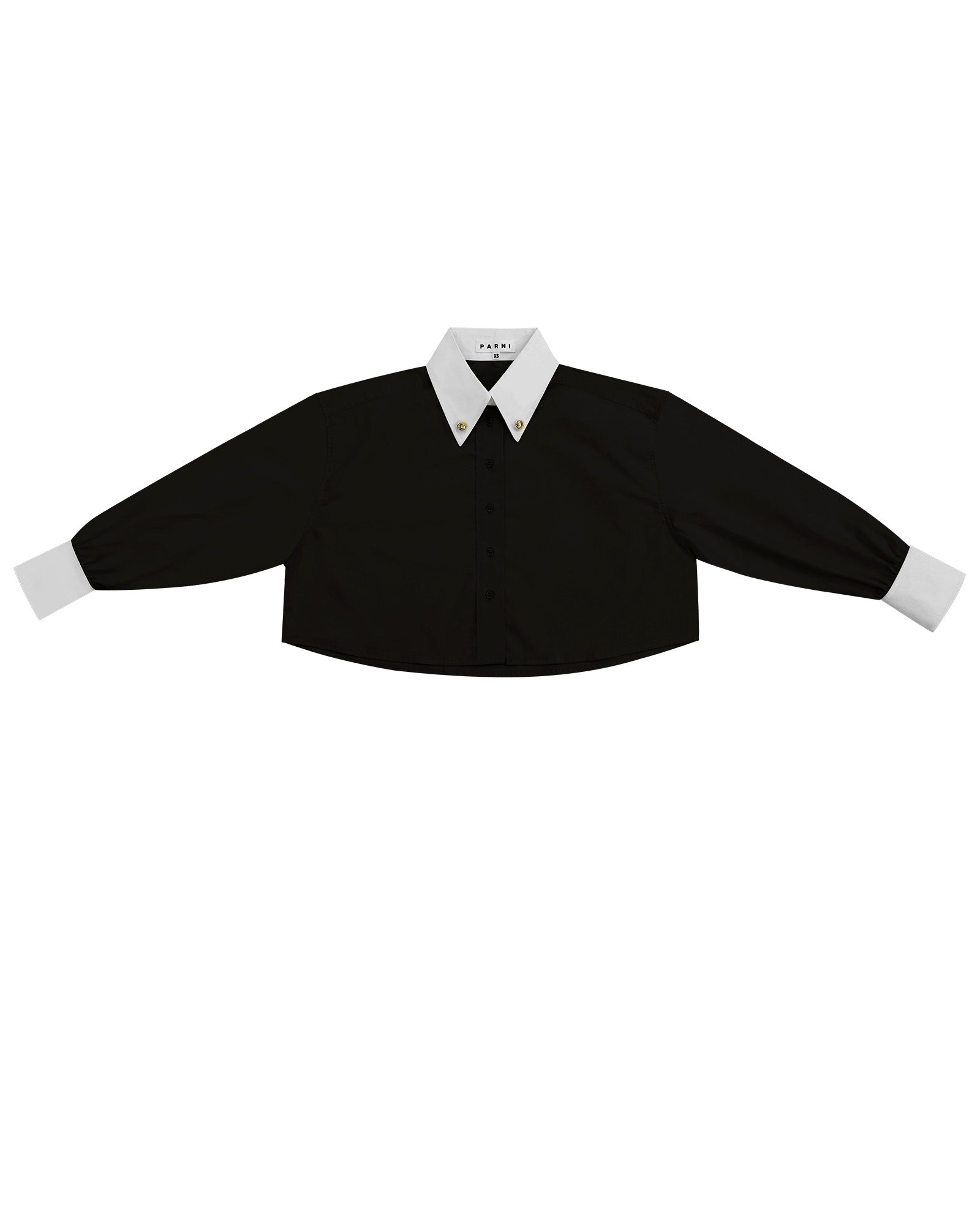 Black Cropped Poplin Contrast Collar Shirt.