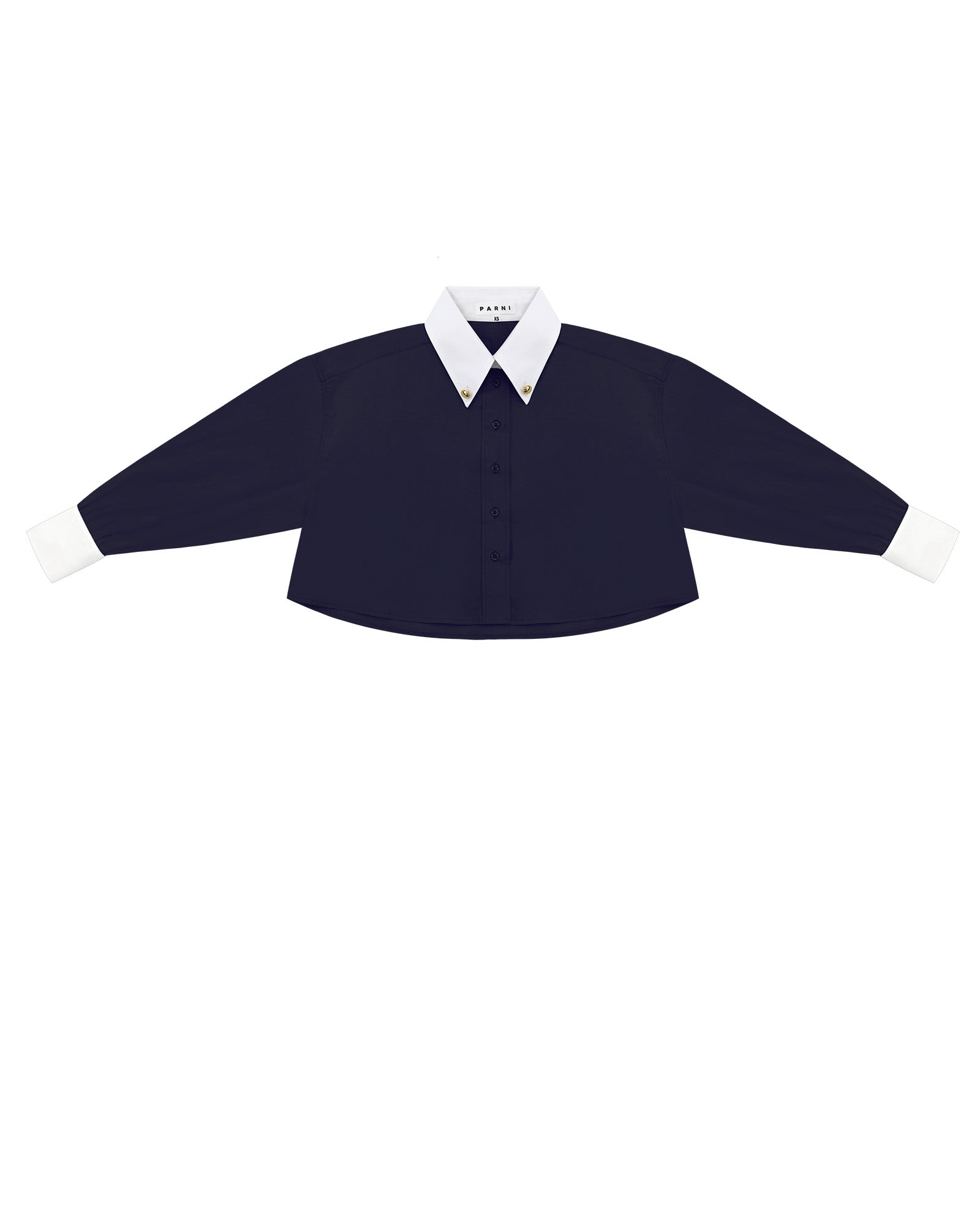 Navy Cropped Poplin Contrast Collar Shirt.
