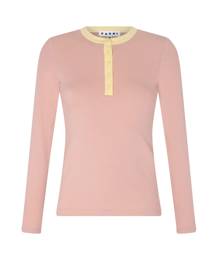 Blush Contrast Collar Henley Tee