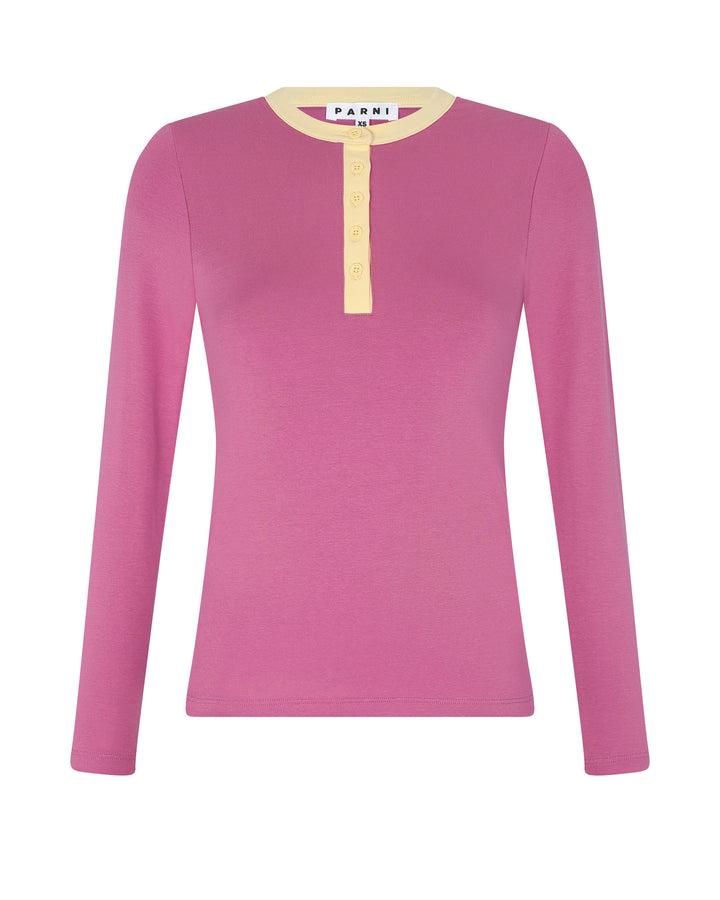 Dark Rose Contrast Collar Henley Tee.