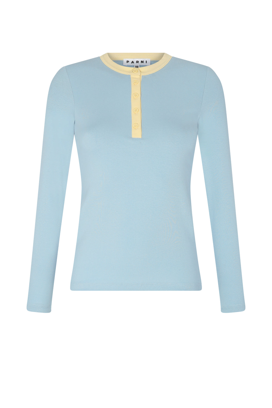 Light Blue Contrast Collar Henley Tee.