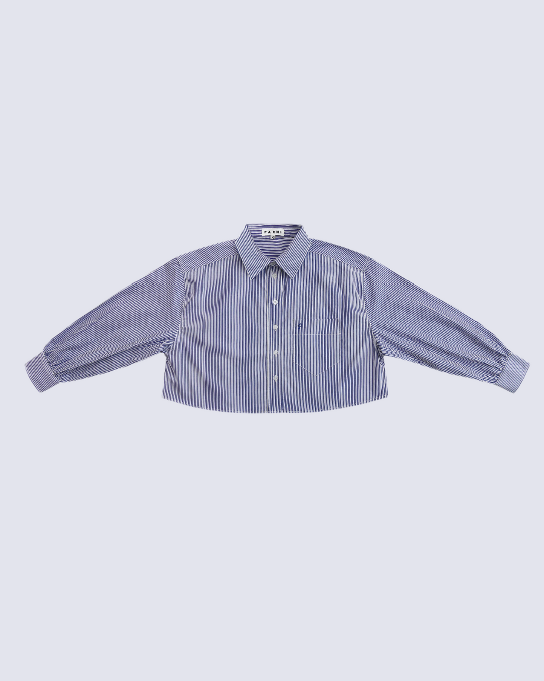 Striped Poplin Cropped Shirt Navy/white