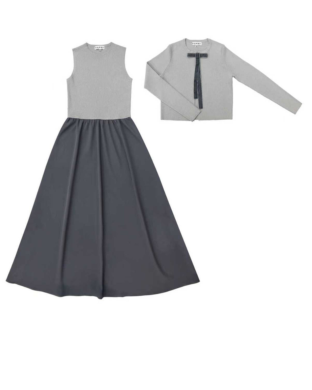 Bow Sweater+Jumper Set in grey with white background