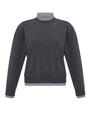 Dark gray sweater with a lighter gray collar on a white background