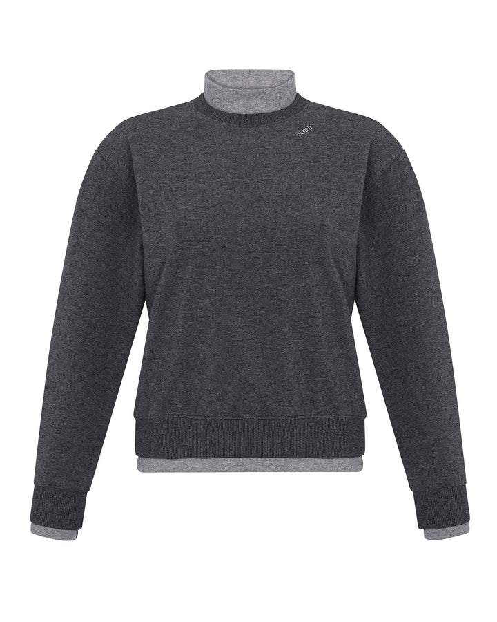 Dark gray sweater with a lighter gray collar on a white background