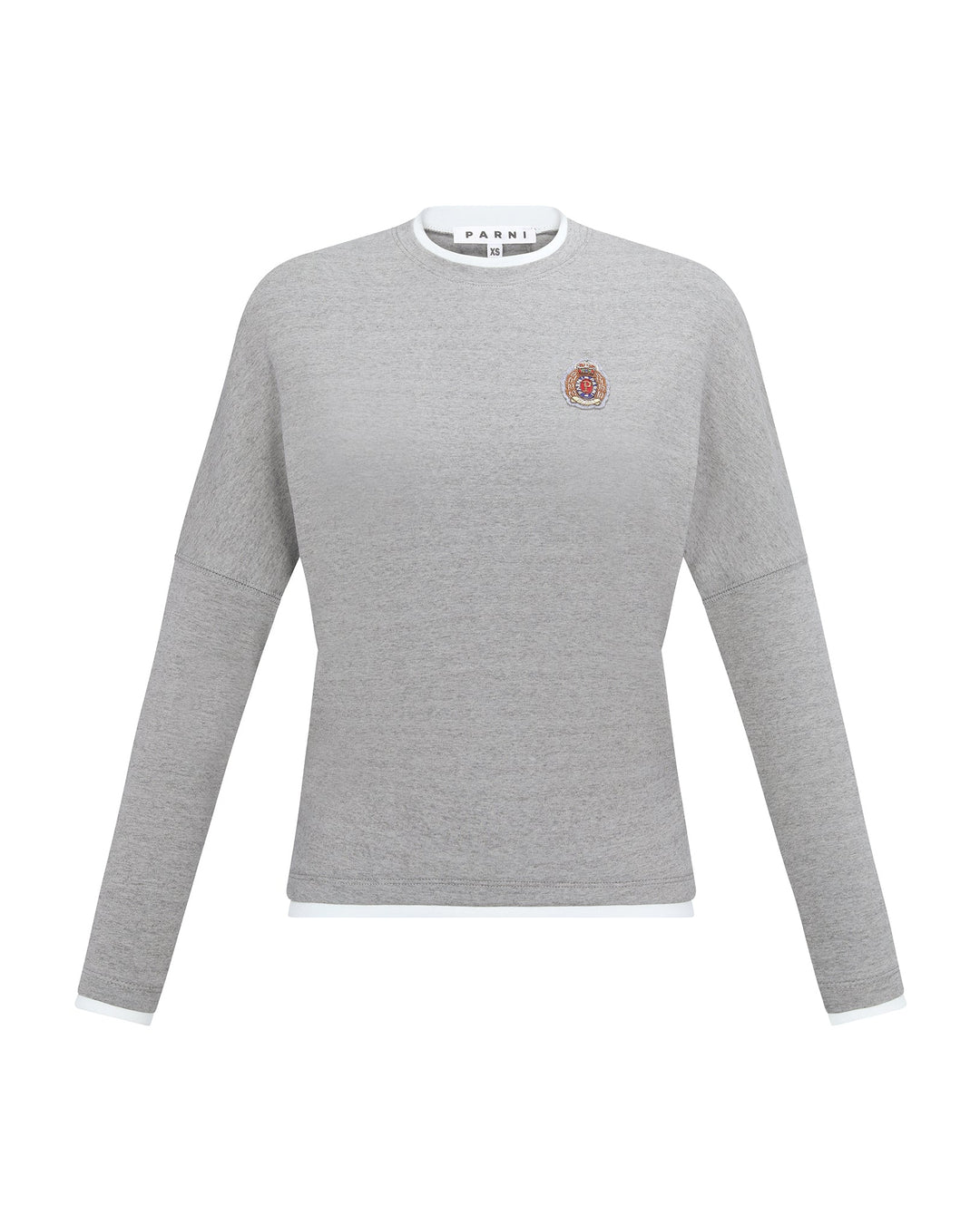 Gray Tshirt with a small logo on a white background