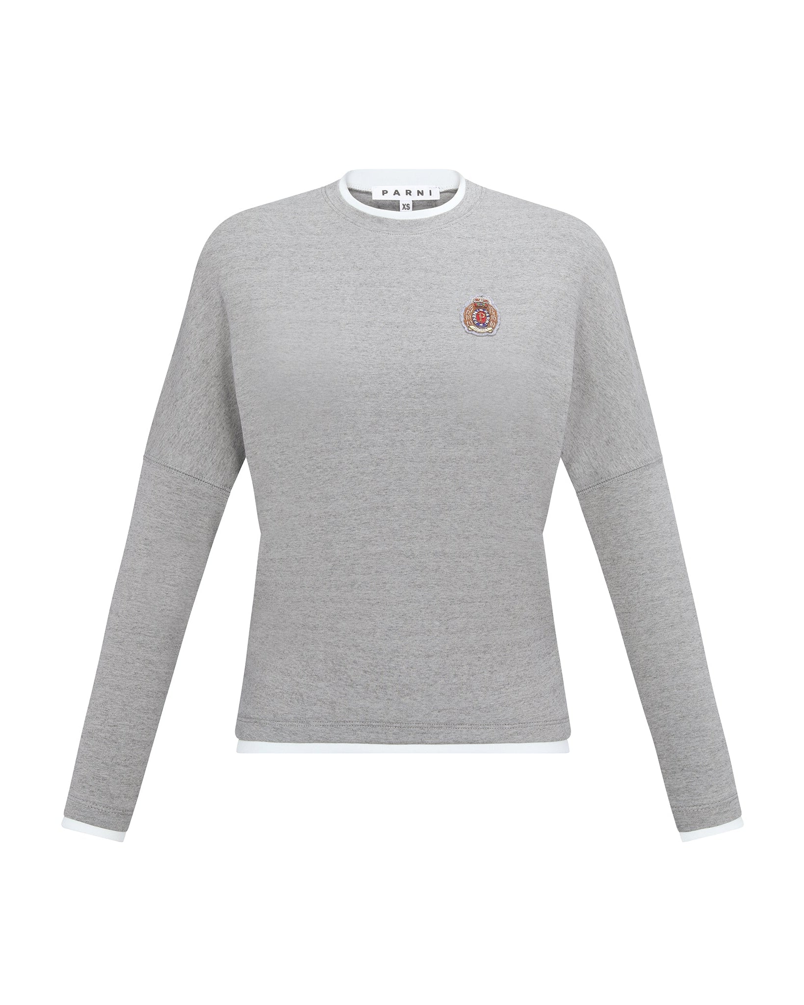 Gray Tshirt with a small logo on a white background