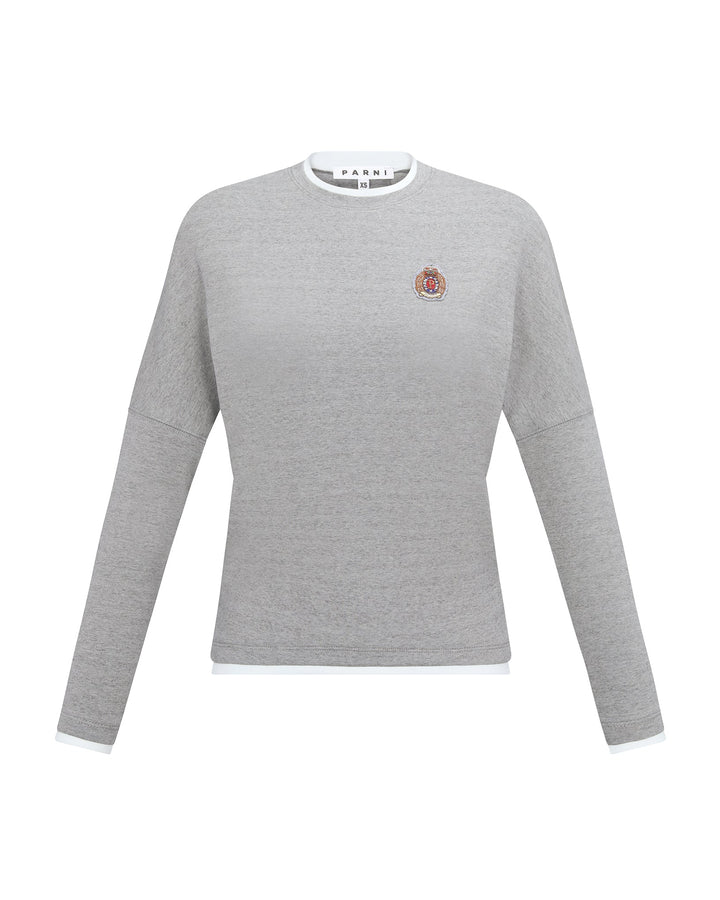 Gray Tshirt with a small logo on a white background