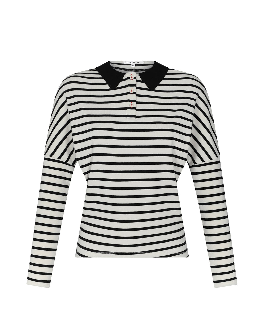 Black and white striped shirt with a collar on a white background
