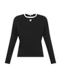 Black long-sleeve shirt with a logo on a white background