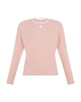 Pink long-sleeve top with white collar on a white background