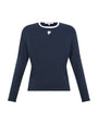 Navy blue long-sleeve shirt with a logo on a white background