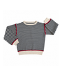 Stripe black and cream sweater with red accent stripe on a white background.