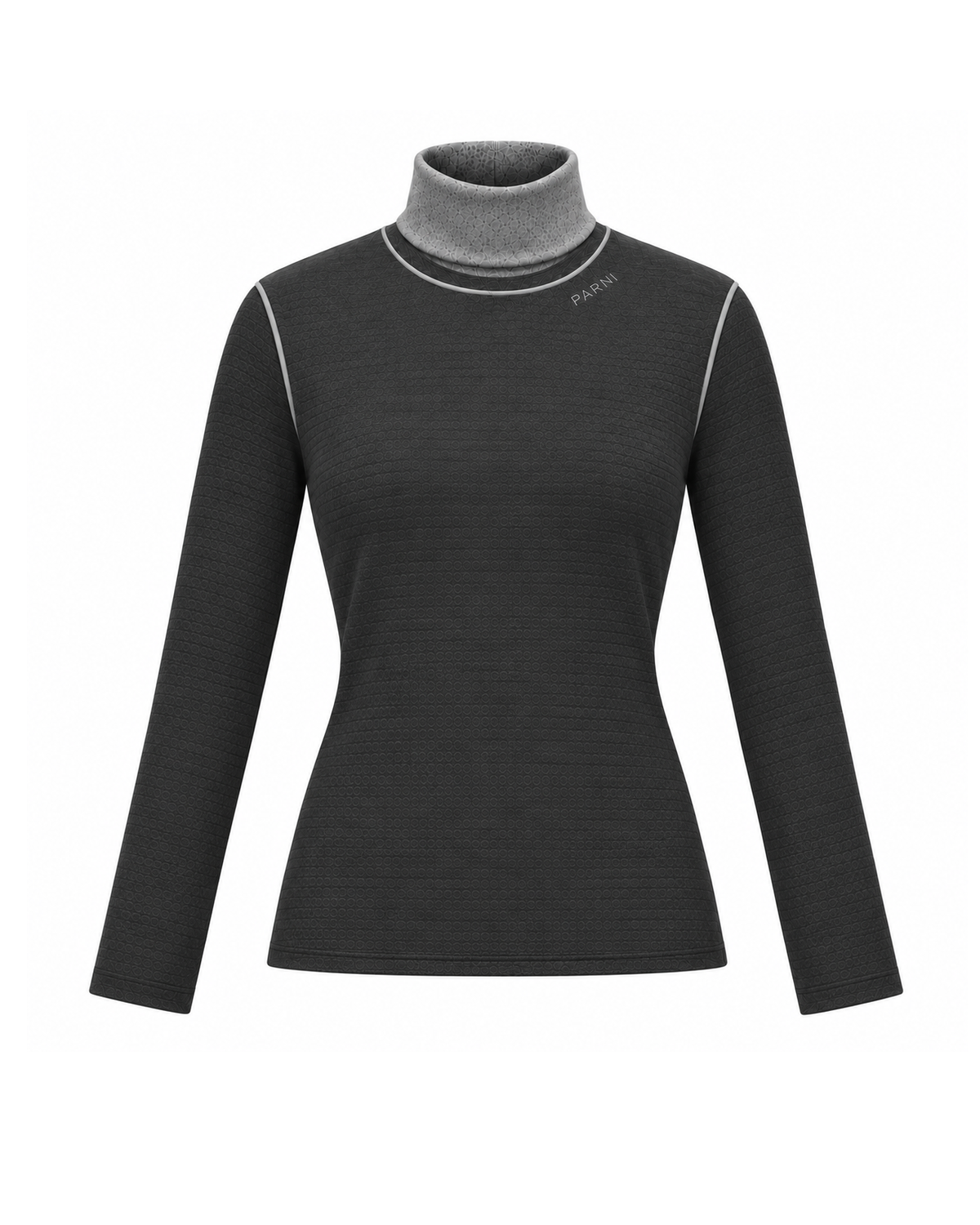 Grey turtleneck on white background.