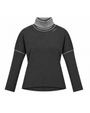 A dark gray long-sleeve turtleneck sweater with a heather gray inner collar and thin white contrast stitching details, shown on a plain white background.