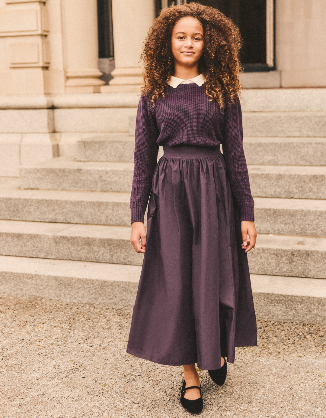 Girl wearing Teen Taffeta Maxi Skirt in Plum